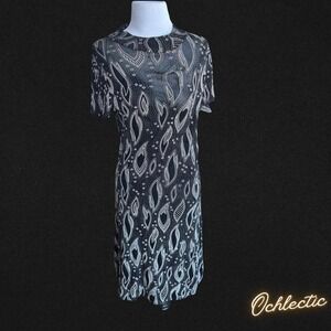 Black and white beaded midi dress with a 60s vibe